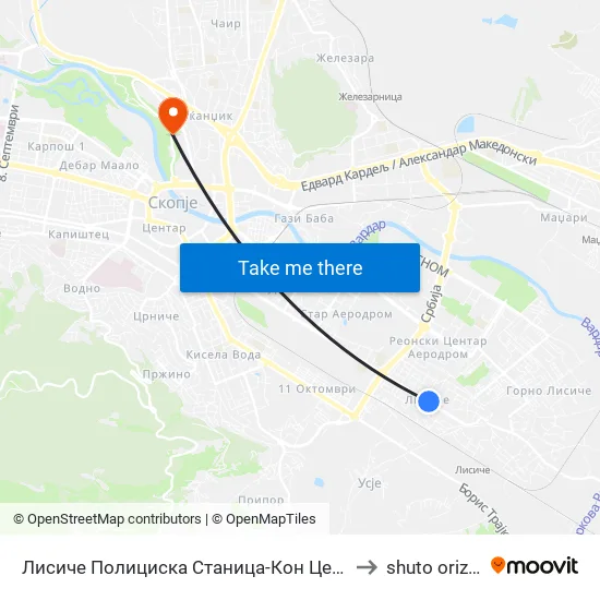 Lisiche Police Station-To Center to Shuto Orizari map