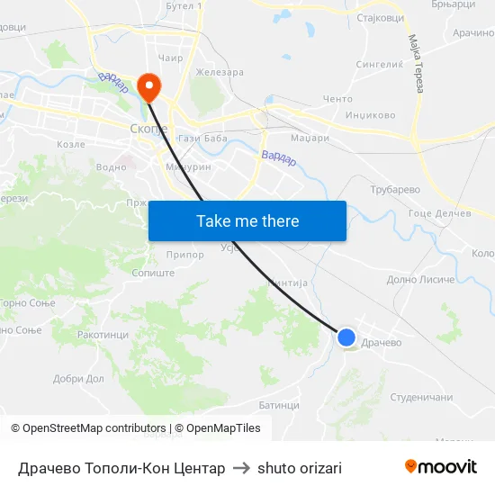 Драчево Тополи-Кон Центар to shuto orizari map