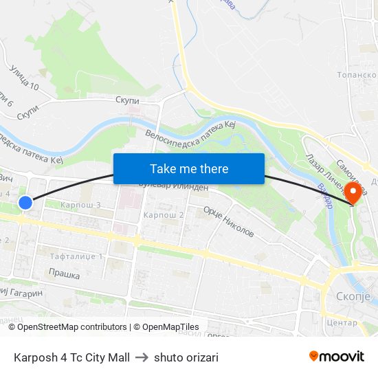 Karposh 4 Tc City Mall to shuto orizari map