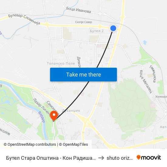 Бутел Стара Општина - Кон Радишани to shuto orizari map