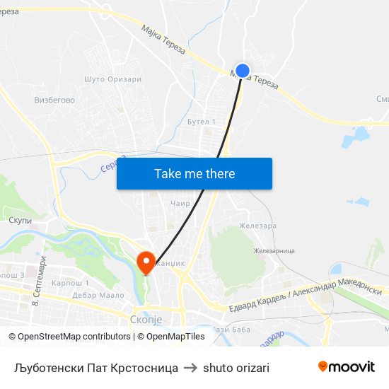 Љуботенски Пат Крстосница to shuto orizari map