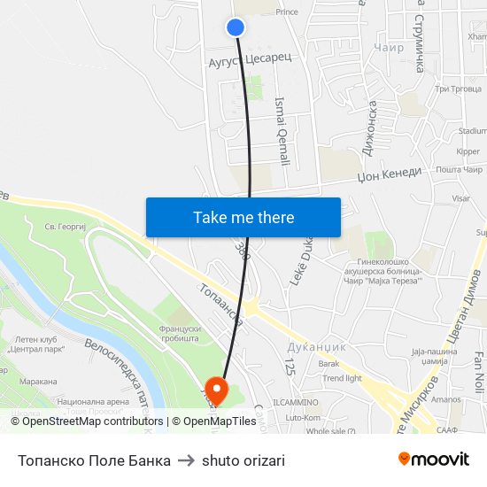 Топанско Поле Банка to shuto orizari map