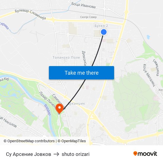 Су Арсение Јовков to shuto orizari map