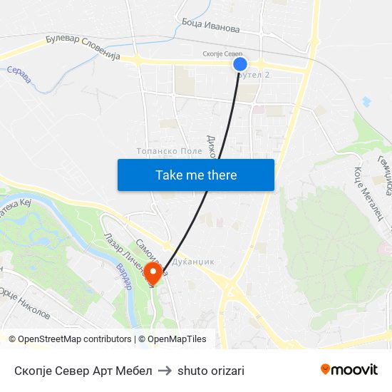 Скопје Север Арт Мебел to shuto orizari map