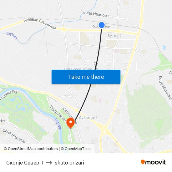 Скопје Север Т to shuto orizari map
