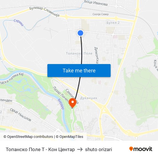 Топанско Поле Т - Кон Центар to shuto orizari map