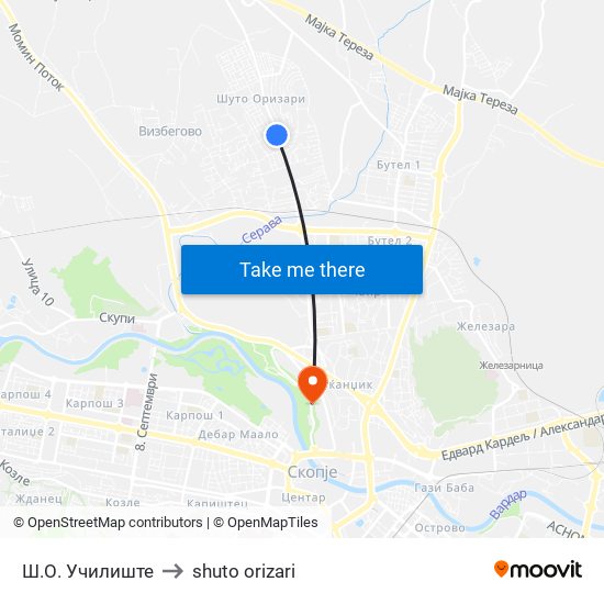 Ш.О. Училиште to shuto orizari map