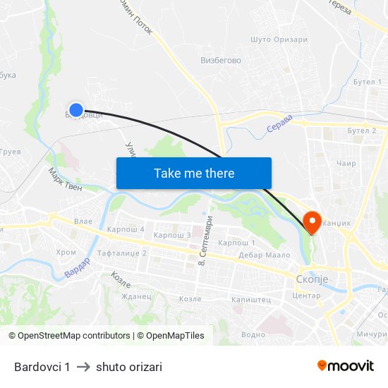 Bardovci 1 to shuto orizari map
