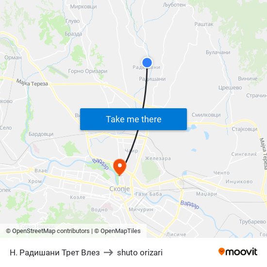 Н. Радишани Трет Влез to shuto orizari map