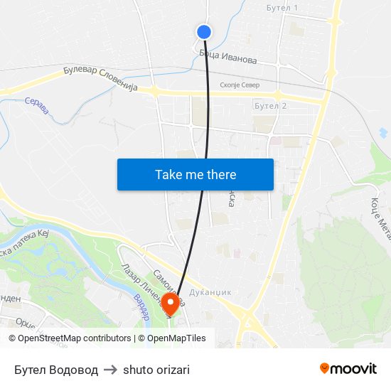 Бутел Водовод to shuto orizari map