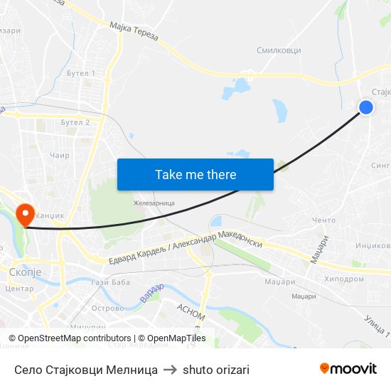 Село Стајковци Мелница to shuto orizari map