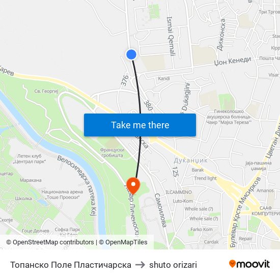 Топанско Поле Пластичарска to shuto orizari map