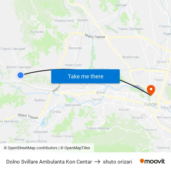 Dolno Svillare Ambulanta Kon Centar to shuto orizari map