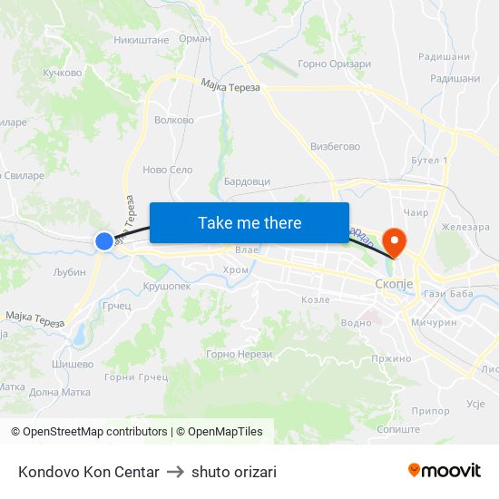 Kondovo Kon Centar to shuto orizari map