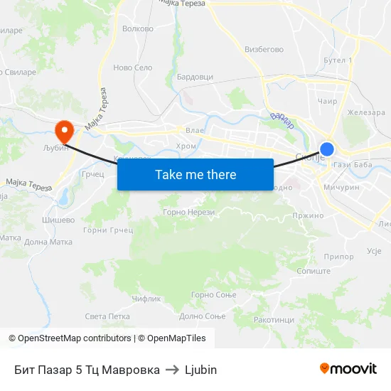 Bit Pazar 5 TC Mavrovka to Ljubin map