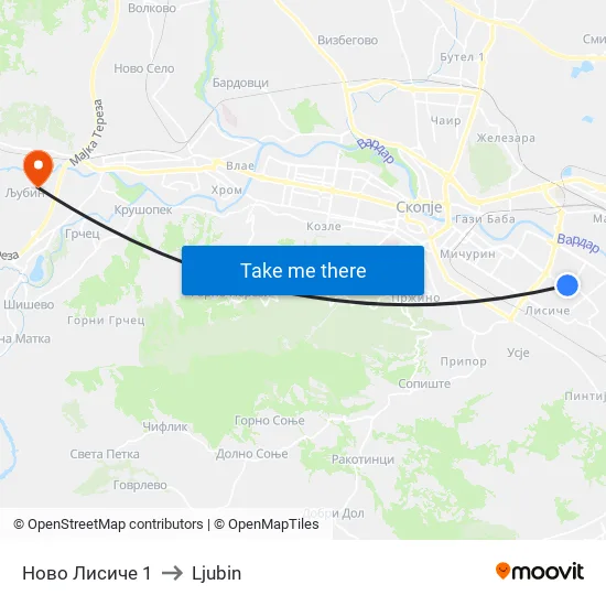 Novo Lisiche 1 to Ljubin map