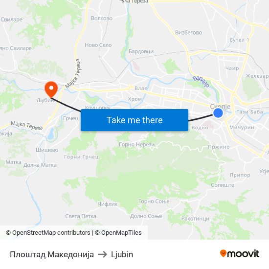 Плоштад Македонија to Ljubin map