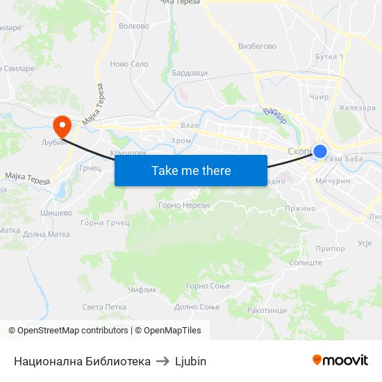 Национална  Библиотека to Ljubin map