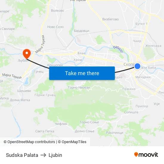 Sudska Palata to Ljubin map