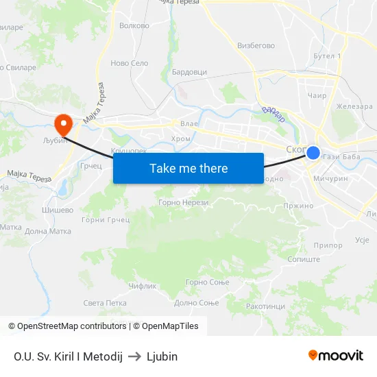 Elementary School St. Cyril and Methodius to Ljubin map