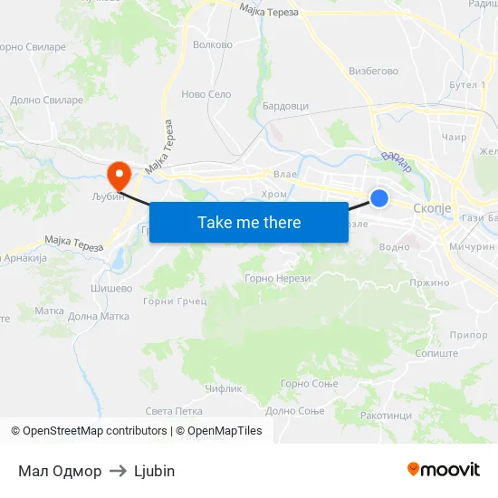 Mal Odmor to Ljubin map