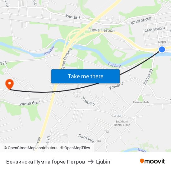 Бензинска Пумпа Ѓорче Петров to Ljubin map