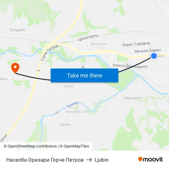 Orizari Settlement Gjorche Petrov to Ljubin map