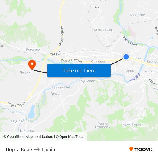 Порта Влае to Ljubin map