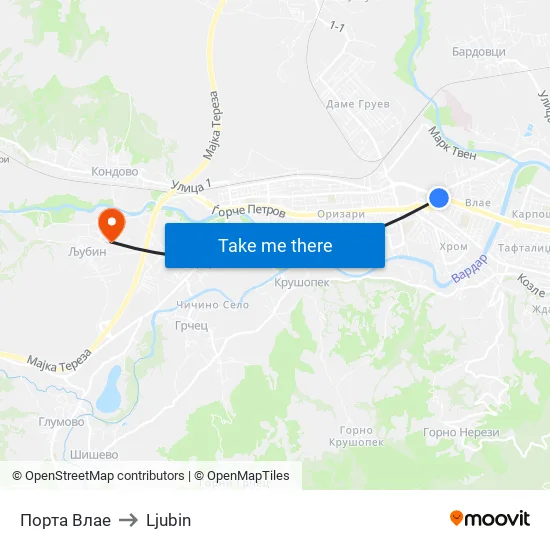 Porta Vlae to Ljubin map