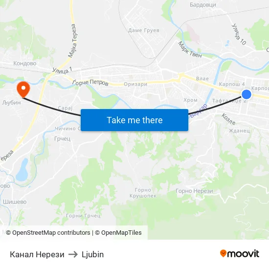 Canal Nerezi to Ljubin map