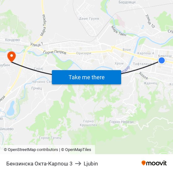 Бензинска Окта-Карпош 3 to Ljubin map