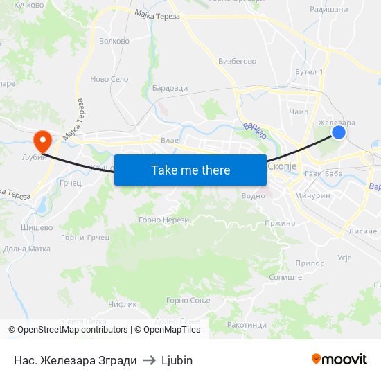 Нас. Железара Згради to Ljubin map