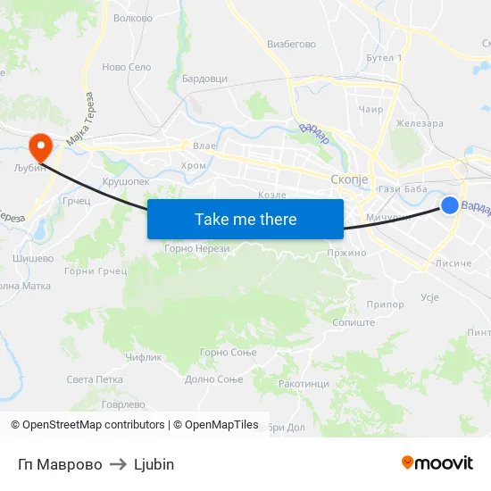 Гп Маврово to Ljubin map