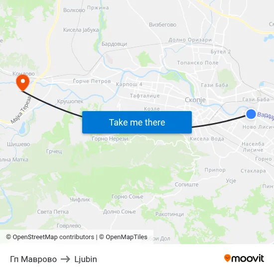 GP Mavrovo to Ljubin map