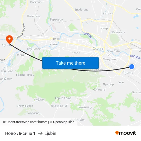 Novo Lisiche 1 to Ljubin map