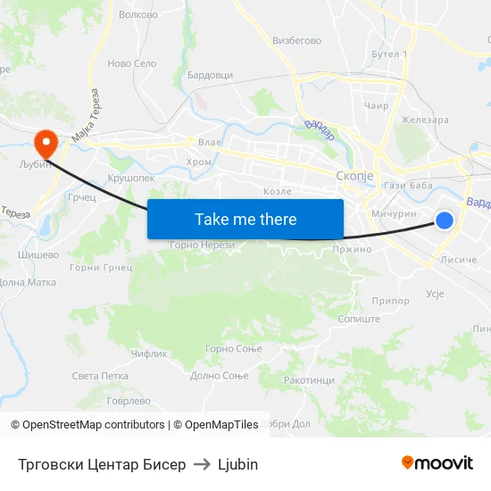 Shopping Center Biser to Ljubin map