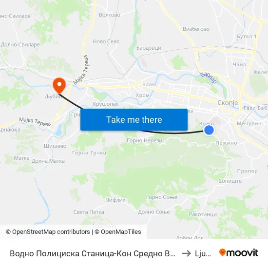 Водно Полициска Станица-Кон Средно Водно to Ljubin map