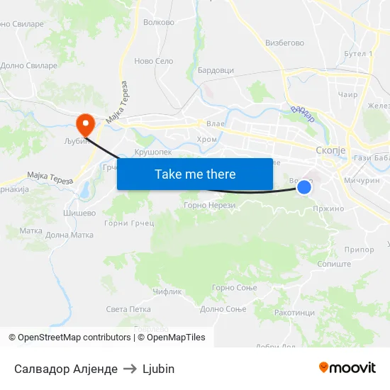 Салвадор Алјенде to Ljubin map