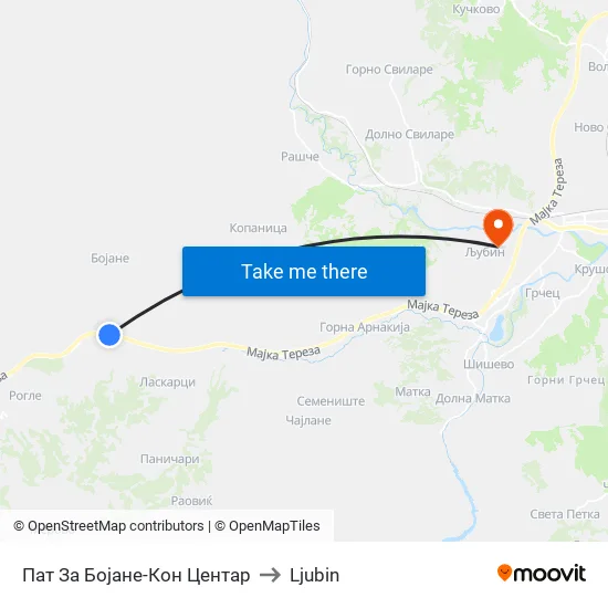 Road to Bojane - To Center to Ljubin map