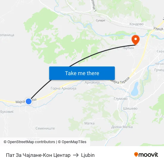 Пат За Чајлане-Кон Центар to Ljubin map