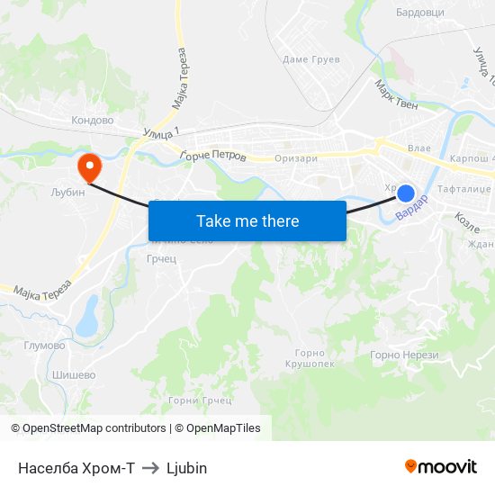 Населба Хром-Т to Ljubin map