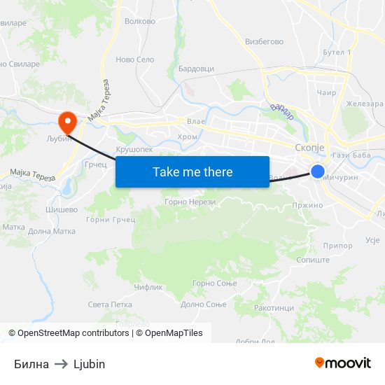 Билна to Ljubin map