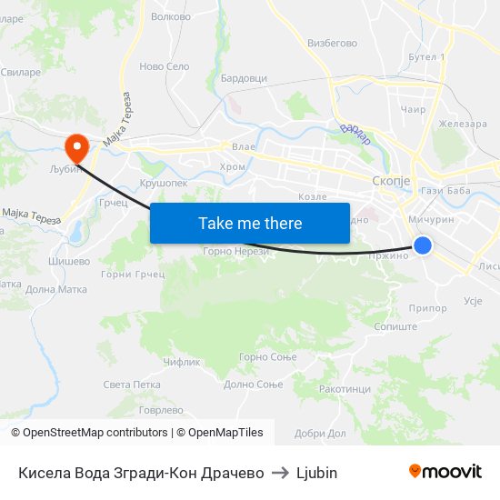 Кисела Вода Згради-Кон Драчево to Ljubin map