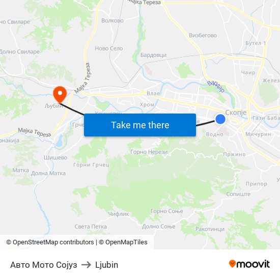 Авто Мото Сојуз to Ljubin map