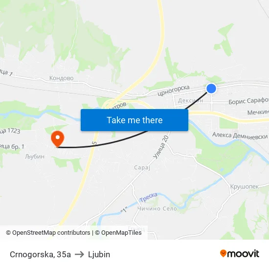 Crnogorska, 35a to Ljubin map