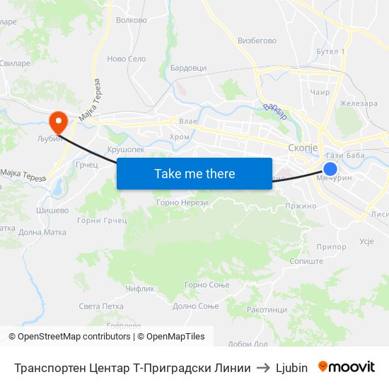 Транспортен Центар Т-Приградски Линии to Ljubin map
