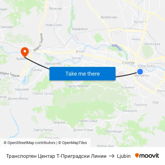 Transport Center T-Suburban Lines to Ljubin map