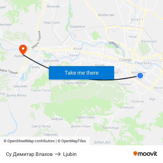 Су Димитар Влахов to Ljubin map