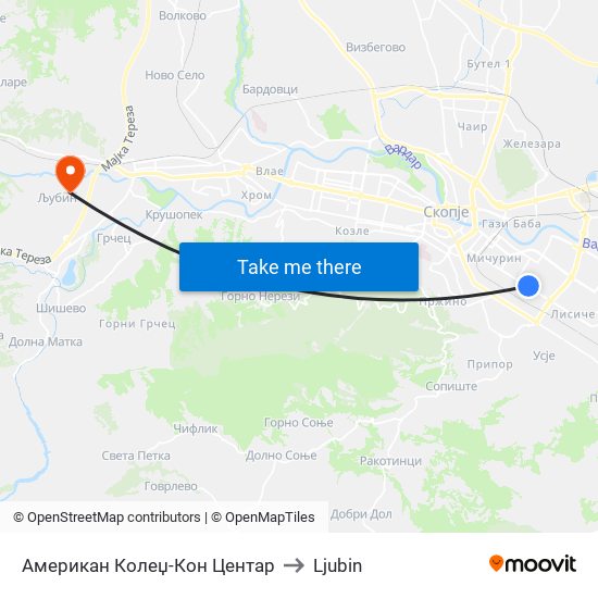 Американ Колеџ-Кон Центар to Ljubin map