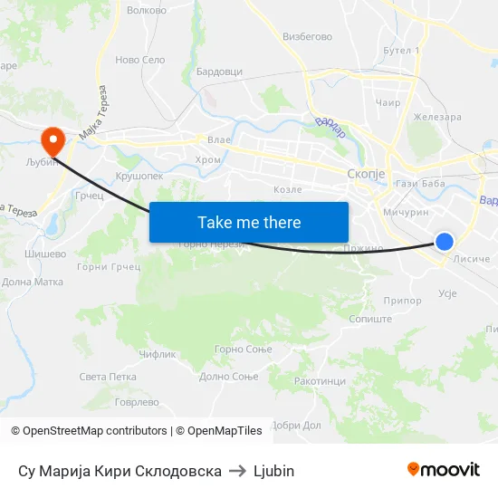 Су Марија Кири Склодовска to Ljubin map